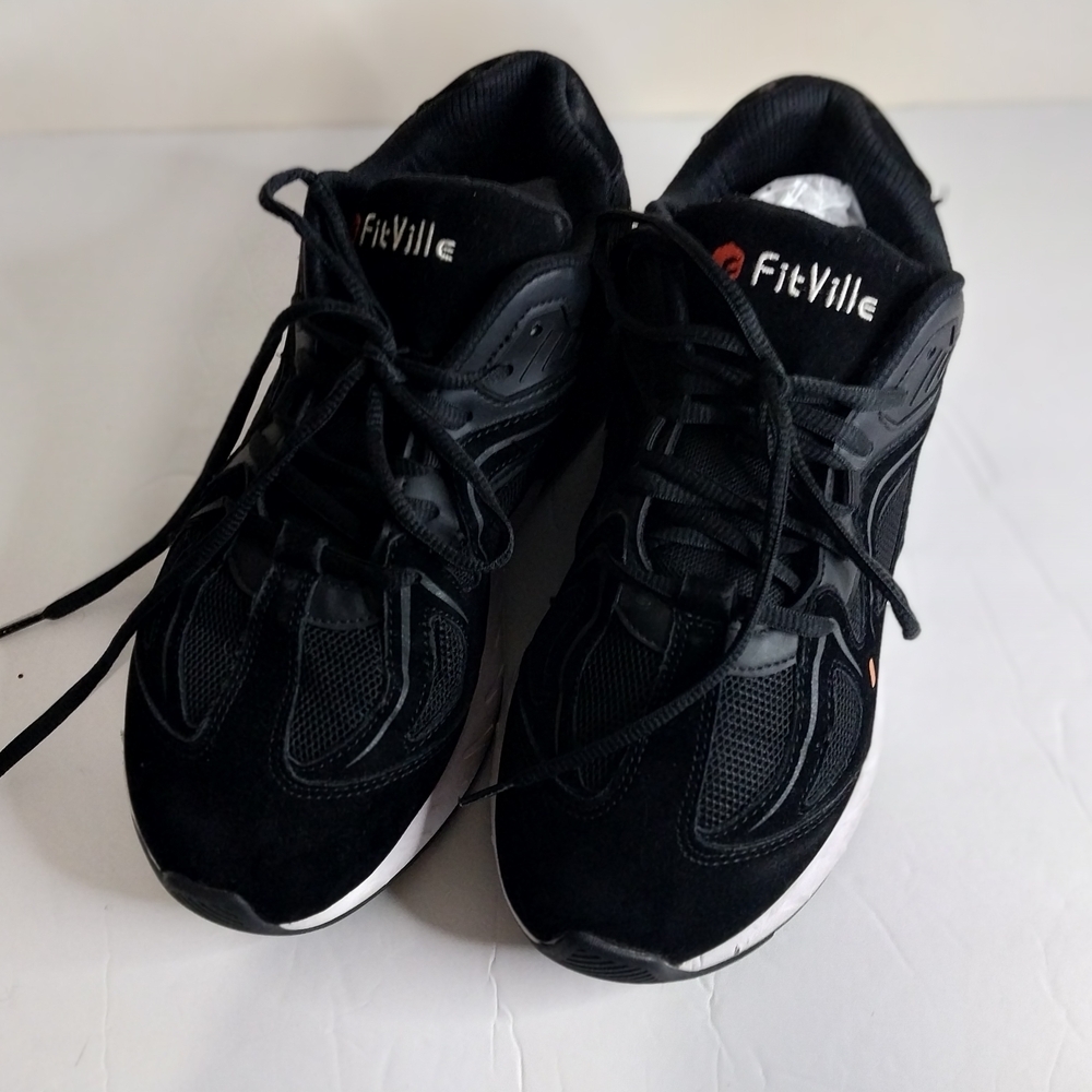 FitVille Men's Black Athletic Leather Shoes Size 8.5